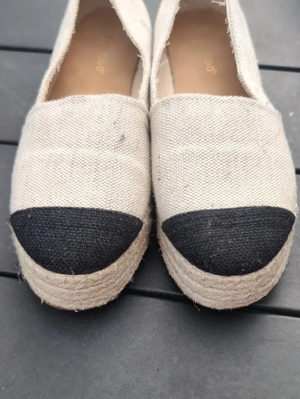 BAMBOO Natural Canvas Espadrilles with Black Toe Size 7M